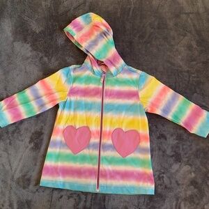 Pink Platinum Girls Rainbow Stripe Zip-Up Hoodie with Heart Pockets Size 4.